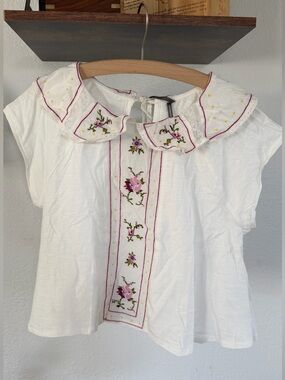 NWT Anthropologie White Cotton Top with Floral Embroidery